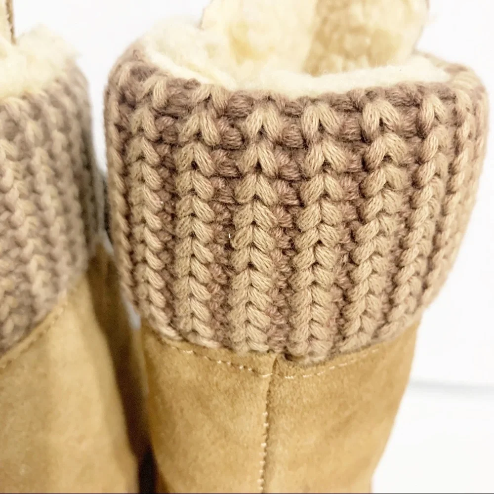 BEARPAW Serena Suede Boots Size 6 Lace-Up Wool Blend Lining, Knit Collar 1813W